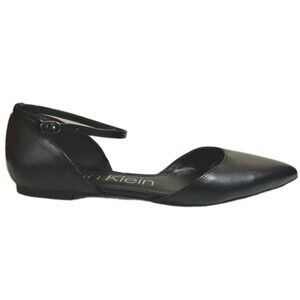 Calvin Klein Size 10M Black D'orsay Ankle Strap Pointed Toe Flats Shoes Dressy